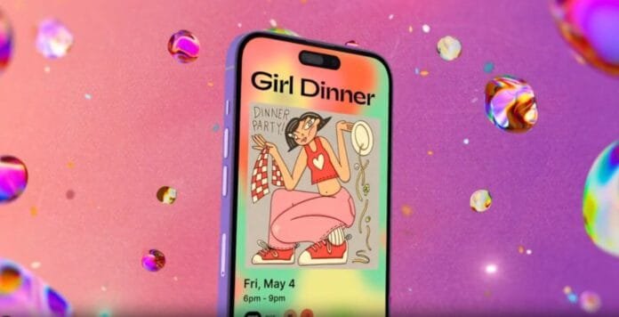 Grupo de amigos diversos usando o aplicativo Partiful em um café aconchegante de Nova York.