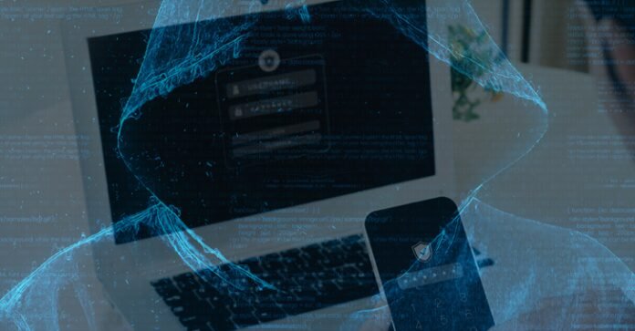 Um castelo fortificado simbolizando a segurança organizacional com um cavaleiro guardando-o contra hackers nas sombras.